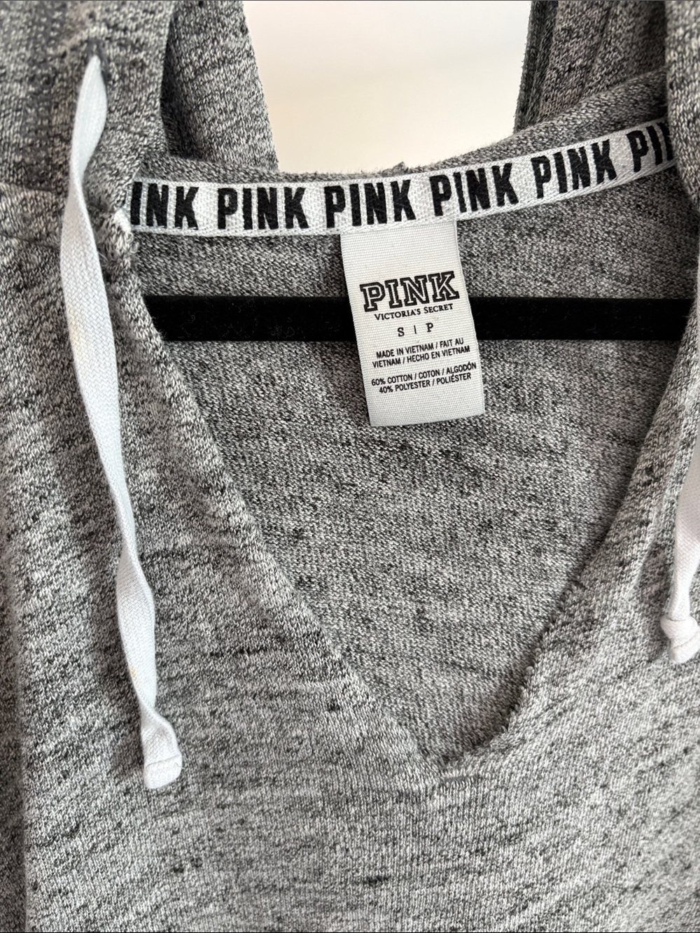 PINK Victoria's Secret Gray V-Neck Hoodie Sweater - Picture 2 of 4